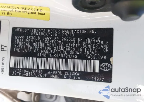 2014 Toyota Camry Se from USA, damaged, VIN 4T1BF1FK4EU321749